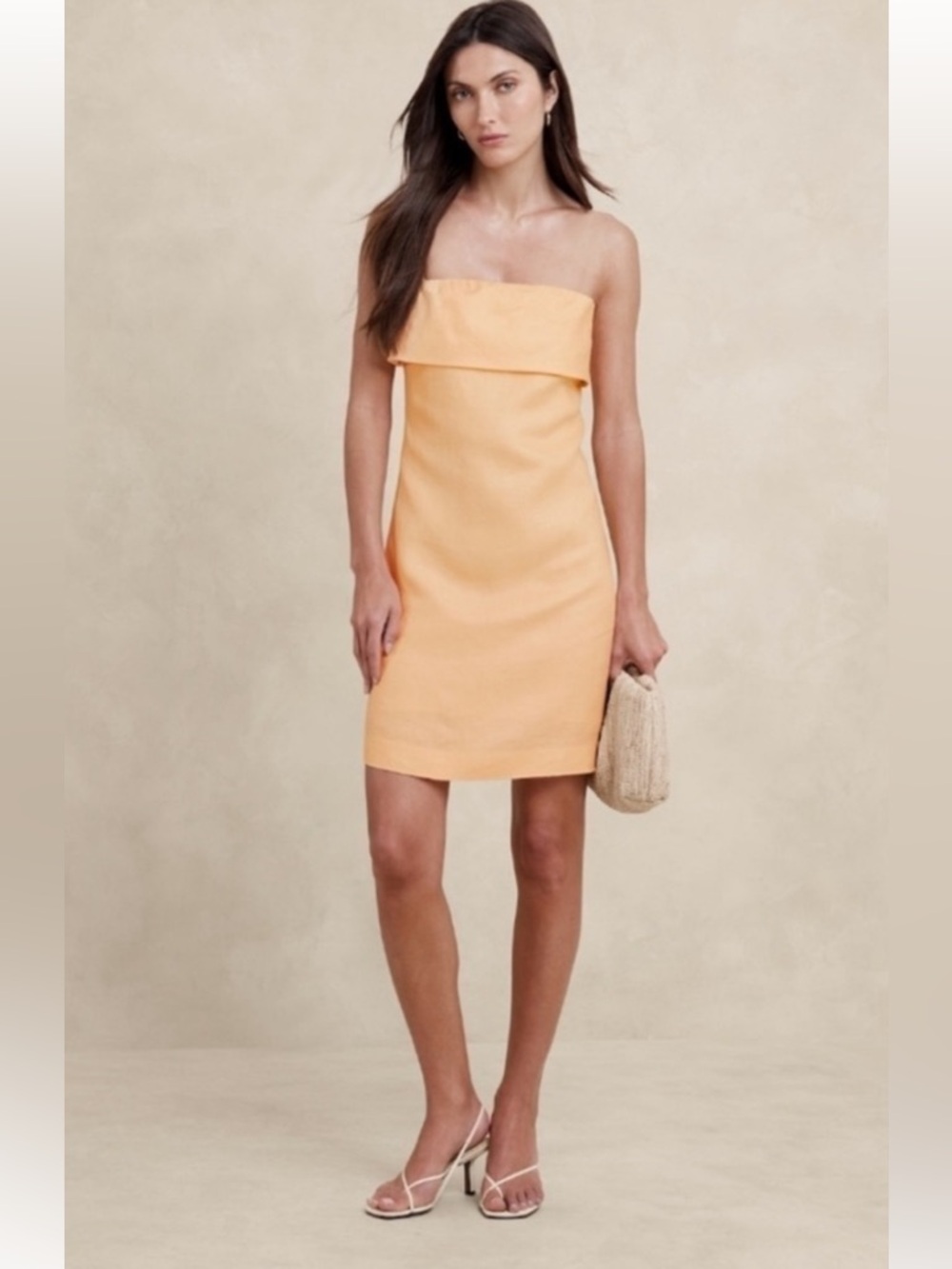 Banana Republic Peach Linen Mini Dress with Removable Straps, Size 2